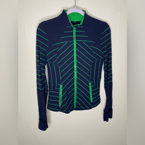 Lululemon Forme Jacket Blue Green Striped Cuffins Full Zip Inkwell - Picture 2 of 7
